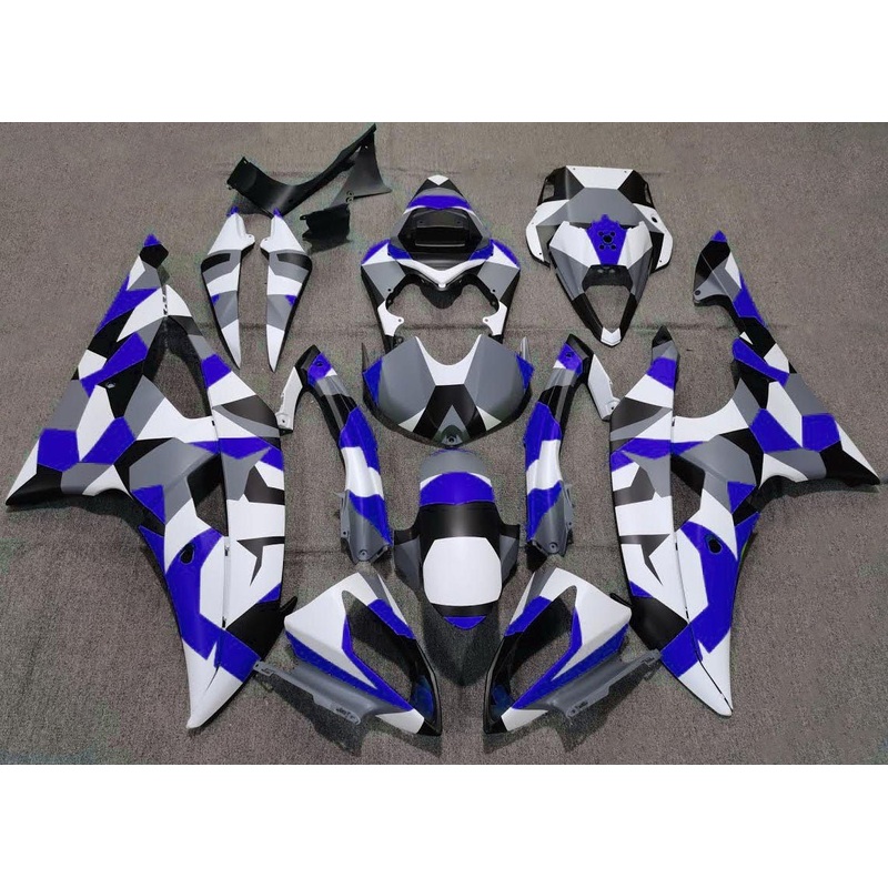 Yamaha YZF-R6 (2008-2016) Matte Blue, White, Black & Gray Camouflage Fairings No Seat Cowl No Bolt Kit No Tank
