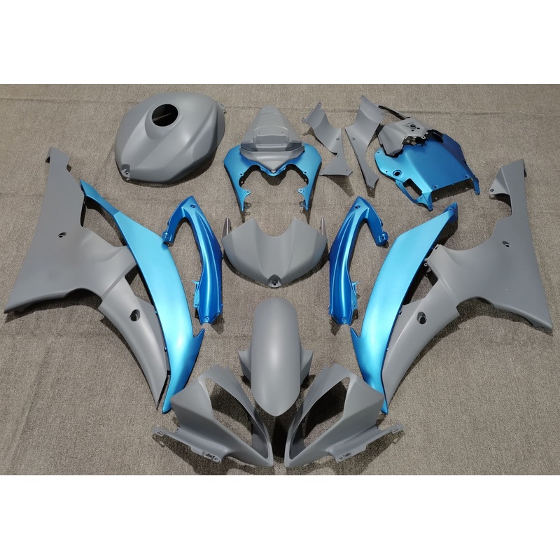 Yamaha YZF-R6 (2008-2016) Matte Gray & Light Blue Fairings No Seat Cowl No Bolt Kit No Tank