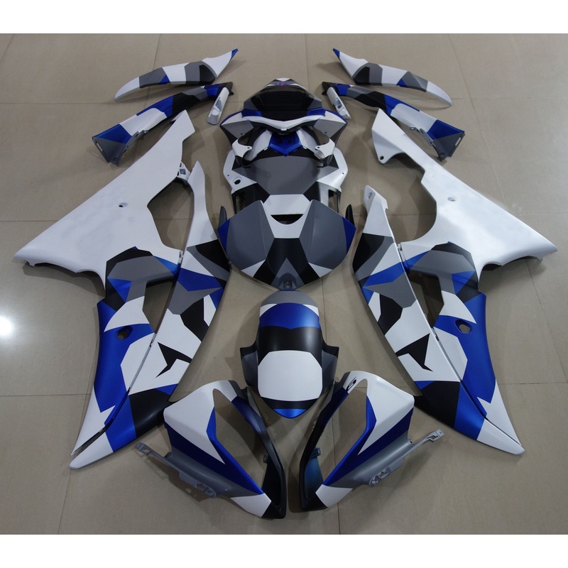 Yamaha YZF-R6 (2008-2016) Matte White, Blue, Gray & Black Camouflage Fairings No Seat Cowl No Bolt Kit No Tank