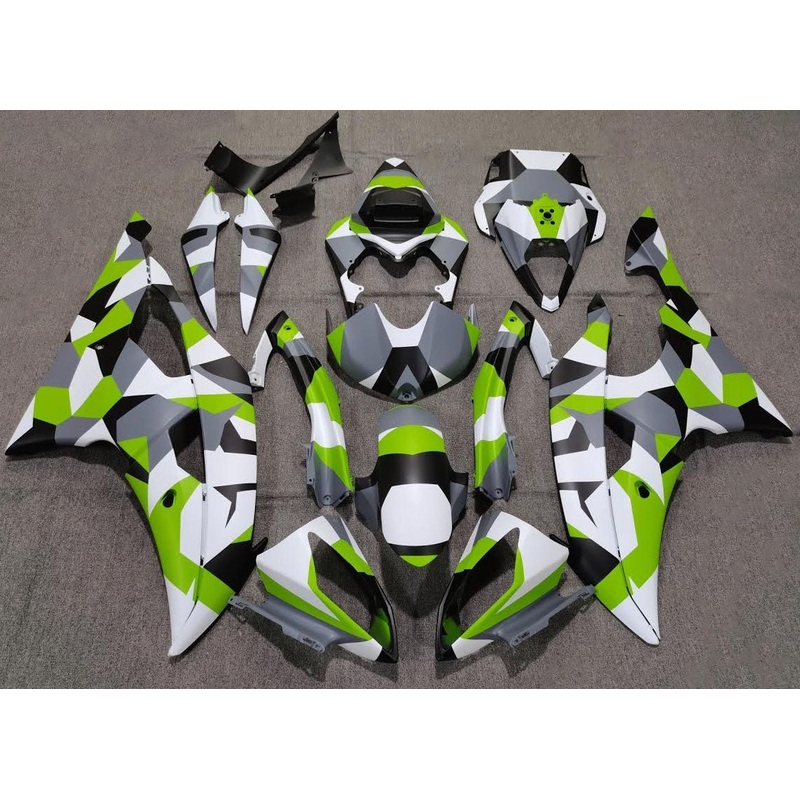 Yamaha YZF-R6 (2008-2016) Matte White, Green, Black & Gray Camouflage Fairings No Seat Cowl No Bolt Kit No Tank