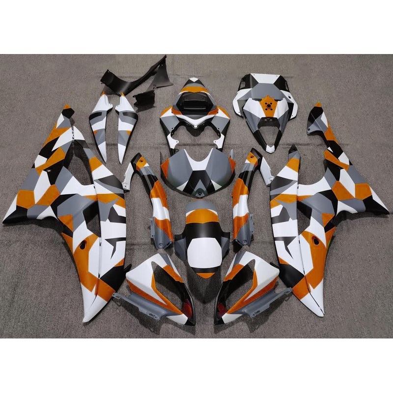 Yamaha YZF-R6 (2008-2016) Matte White, Orange, Black, Gray Camouflage Fairings No Seat Cowl No Bolt Kit No Tank