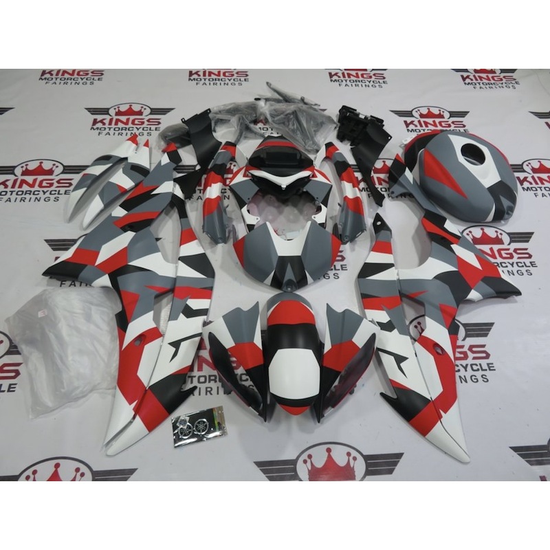 Yamaha YZF-R6 (2008-2016) Matte White, Red, Black & Gray Camouflage Fairings No Seat Cowl No Bolt Kit No Tank