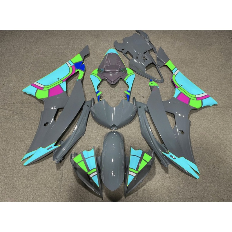 Yamaha YZF-R6 (2008-2016) Nardo Gray & Turquoise Blue Color Wheel Fairings No Seat Cowl No Bolt Kit No Tank