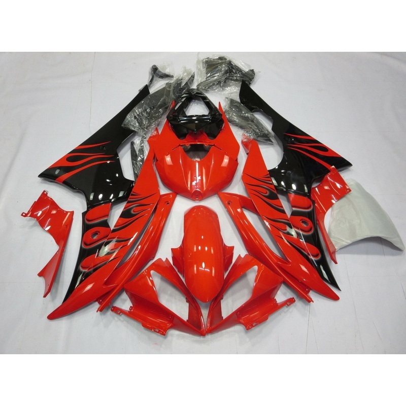 Yamaha YZF-R6 (2008-2016) Red & Black Flame Fairings No Seat Cowl No Bolt Kit No Tank