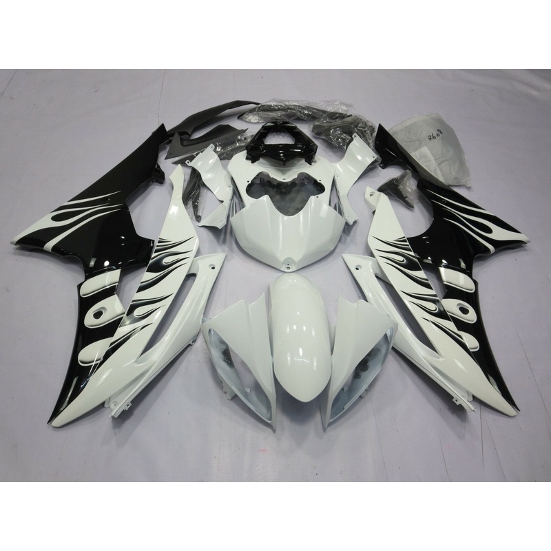Yamaha YZF-R6 (2008-2016) White & Black Flame Fairings No Seat Cowl No Bolt Kit No Tank