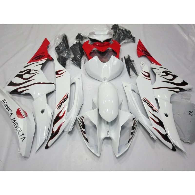 Yamaha YZF-R6 (2008-2016) White, Black & Red Flame Fairings No Seat Cowl No Bolt Kit No Tank