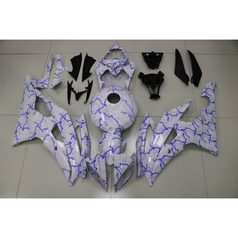 Yamaha YZF-R6 (2008-2016) White & Blue Lightning Fairings No Seat Cowl No Bolt Kit No Tank