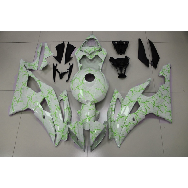 Yamaha YZF-R6 (2008-2016) White & Green Lightning Fairings No Seat Cowl No Bolt Kit No Tank