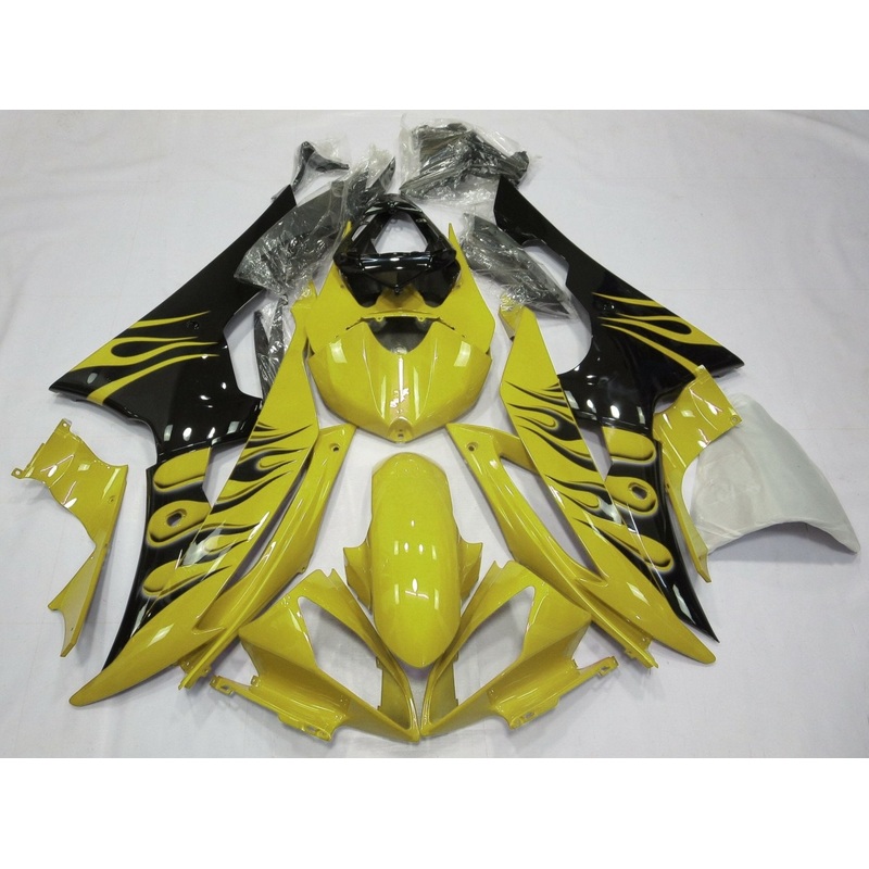 Yamaha YZF-R6 (2008-2016) Yellow & Black Flame Fairings No Seat Cowl No Bolt Kit No Tank