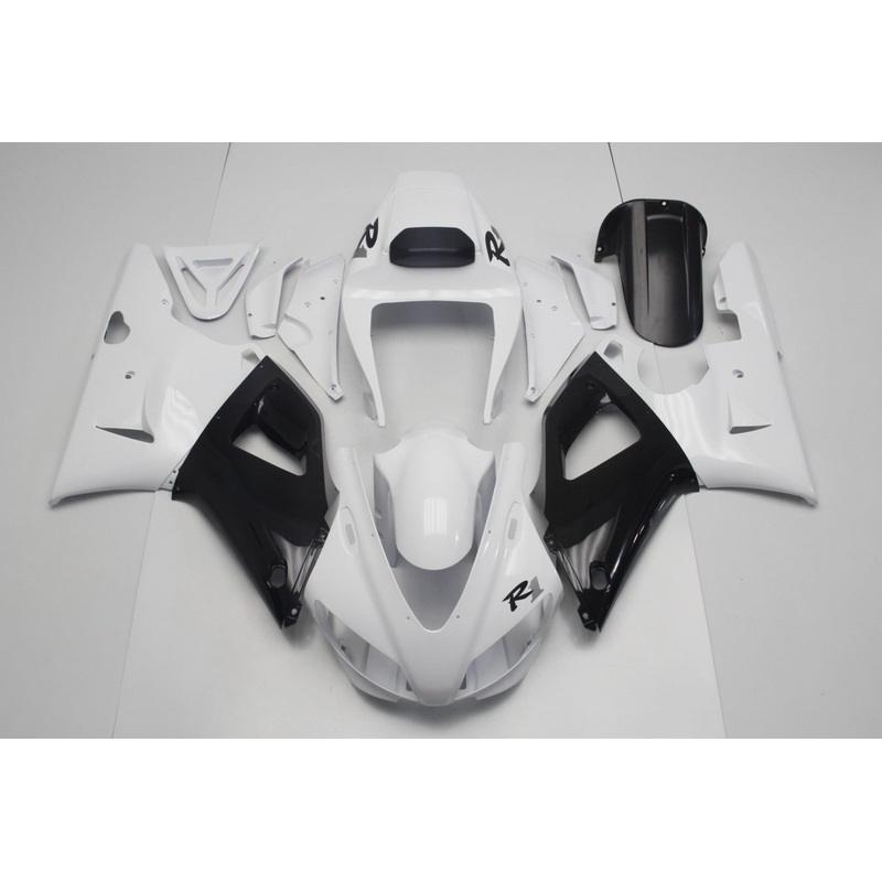 Yamaha YZF-R1 (1998-1999) White & Black Fairings Clear Windscreen: Free No Seat Cowl No Bolt Kit