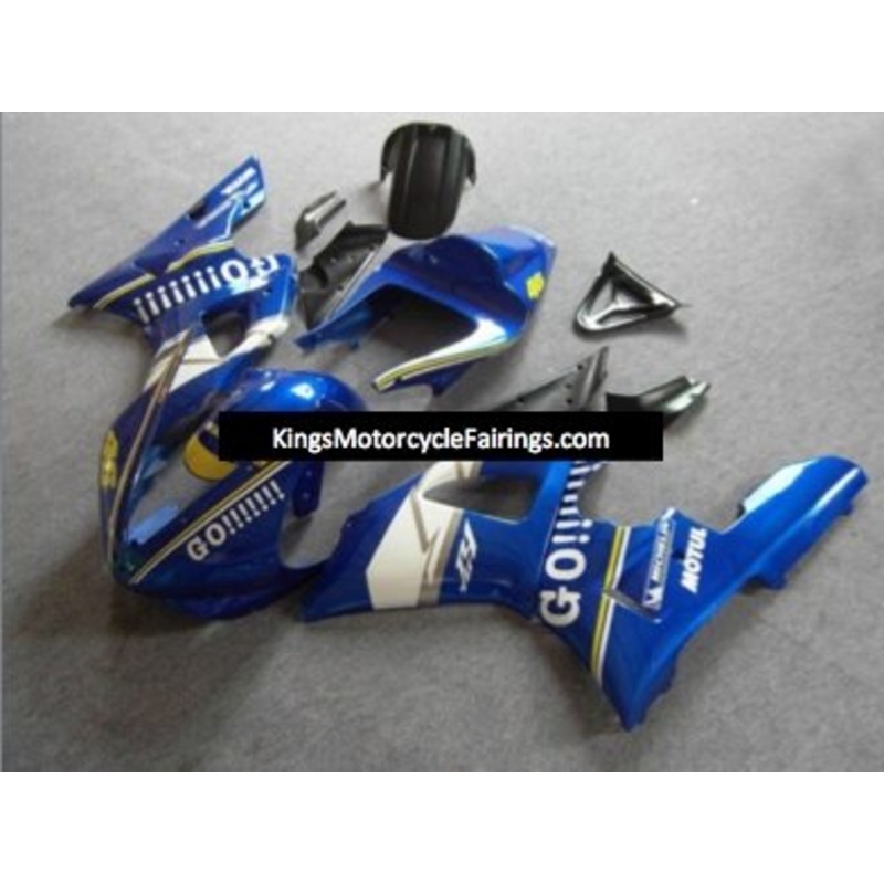 Yamaha YZF-R1 (2000-2001) Blue, White & Yellow GO Fairings Clear Windscreen: Free No Seat Cowl No Bolt Kit