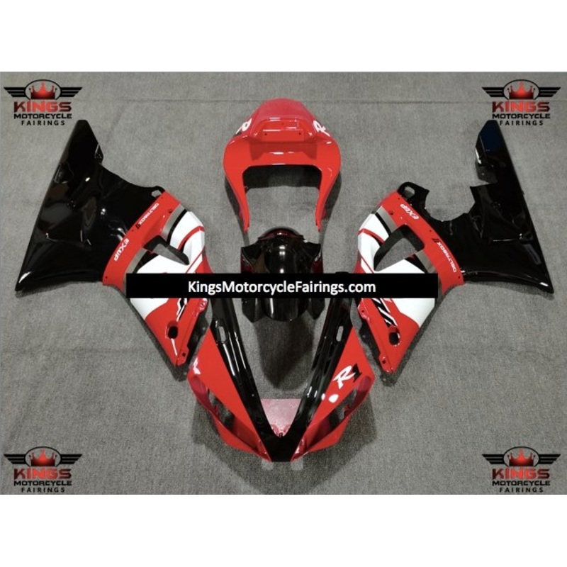Yamaha YZF-R1 (2000-2001) Red, Black & White Fairings Clear Windscreen: Free No Seat Cowl No Bolt Kit