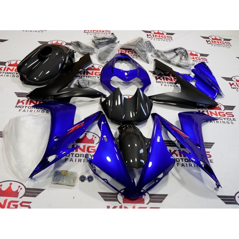 Yamaha YZF-R1 (2004-2006) Blue, Faux Carbon Fiber, Matte Black Fairings No Seat Cowl No Bolt Kit No Tank