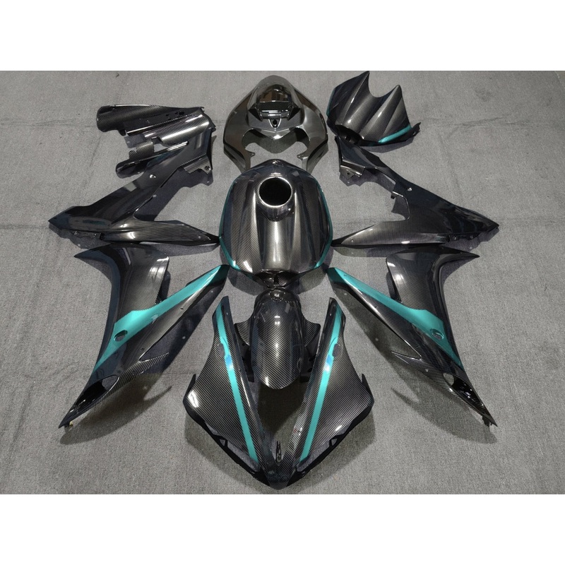 Yamaha YZF-R1 (2004-2006) Faux Carbon Fiber & Teal Green Fairings No Seat Cowl No Bolt Kit No Tank