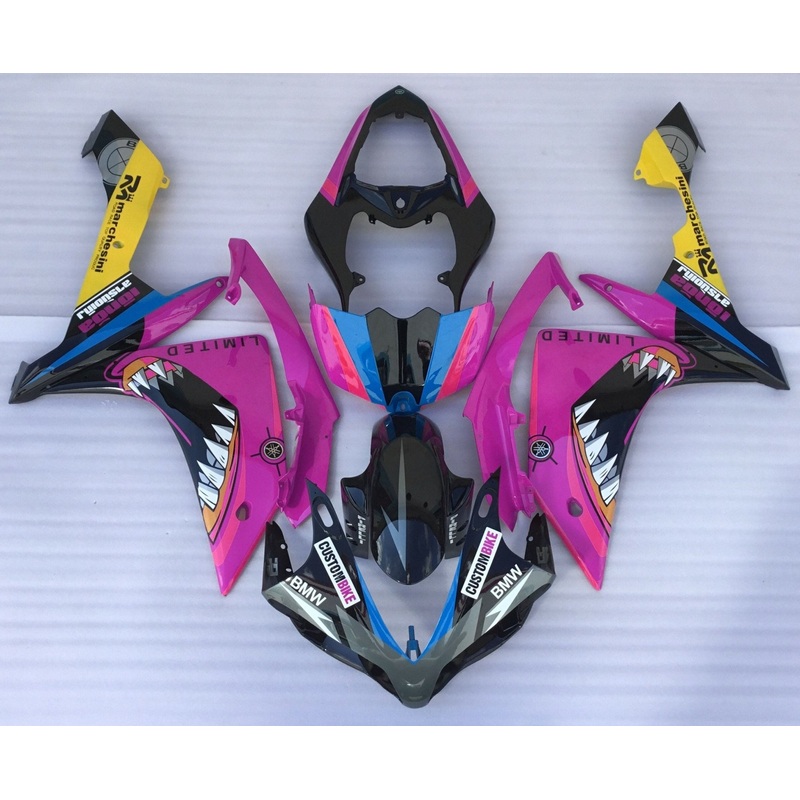 Yamaha YZF-R1 (2007-2008) Black & Pink Shark Teeth Fairings No Seat Cowl No Bolt Kit No Tank