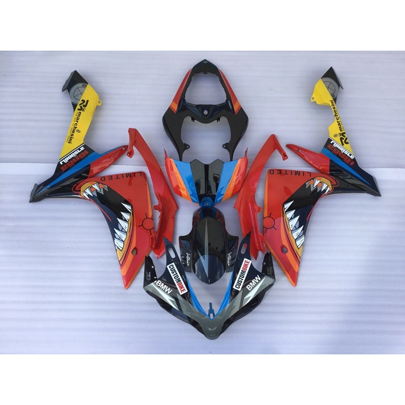 Yamaha YZF-R1 (2007-2008) Black & Red Shark Teeth Fairings No Seat Cowl No Bolt Kit No Tank