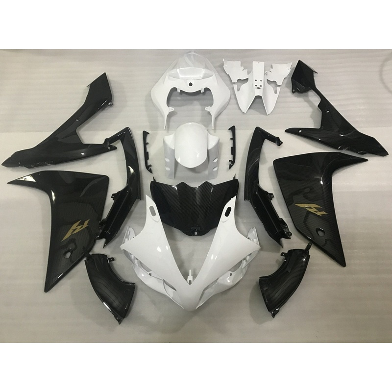 Yamaha YZF-R1 (2007-2008) Faux Carbon Fiber, White & Gold Fairings No Seat Cowl No Bolt Kit No Tank