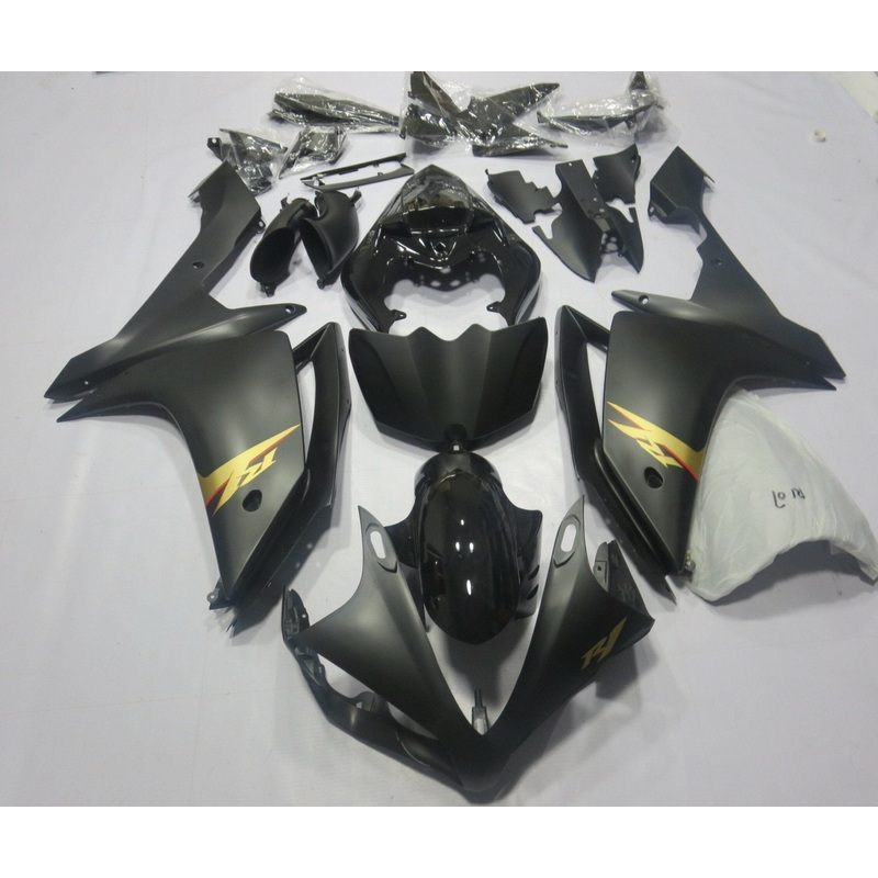 Yamaha YZF-R1 (2007-2008) Matte Black & Gold Fairings No Seat Cowl No Bolt Kit No Tank