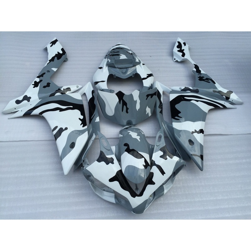 Yamaha YZF-R1 (2007-2008) White, Gray & Black Snow Camouflage Fairings No Seat Cowl No Bolt Kit No Tank