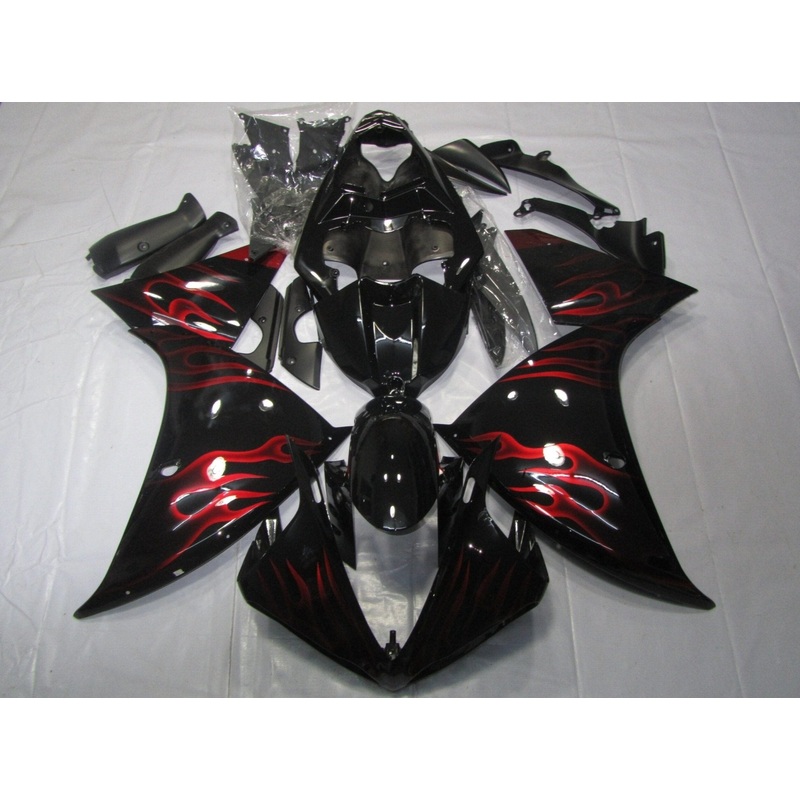Yamaha YZF-R1 (2009-2011) Black & Red Flame Fairings No Seat Cowl No Bolt Kit No Tank