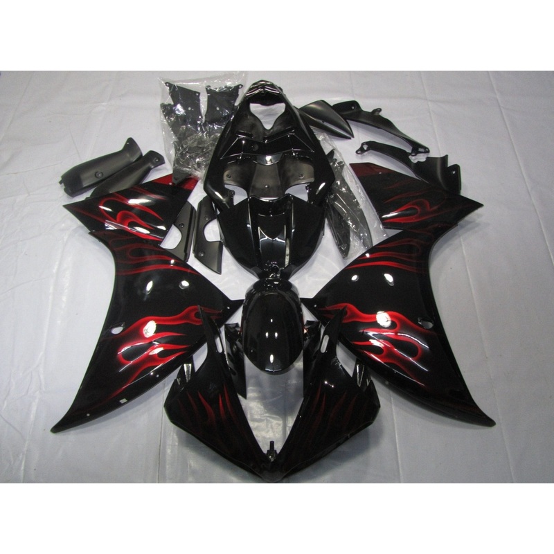 Yamaha YZF-R1 (2012-2014) Black & Red Flame Fairings No Seat Cowl No Bolt Kit No Tank
