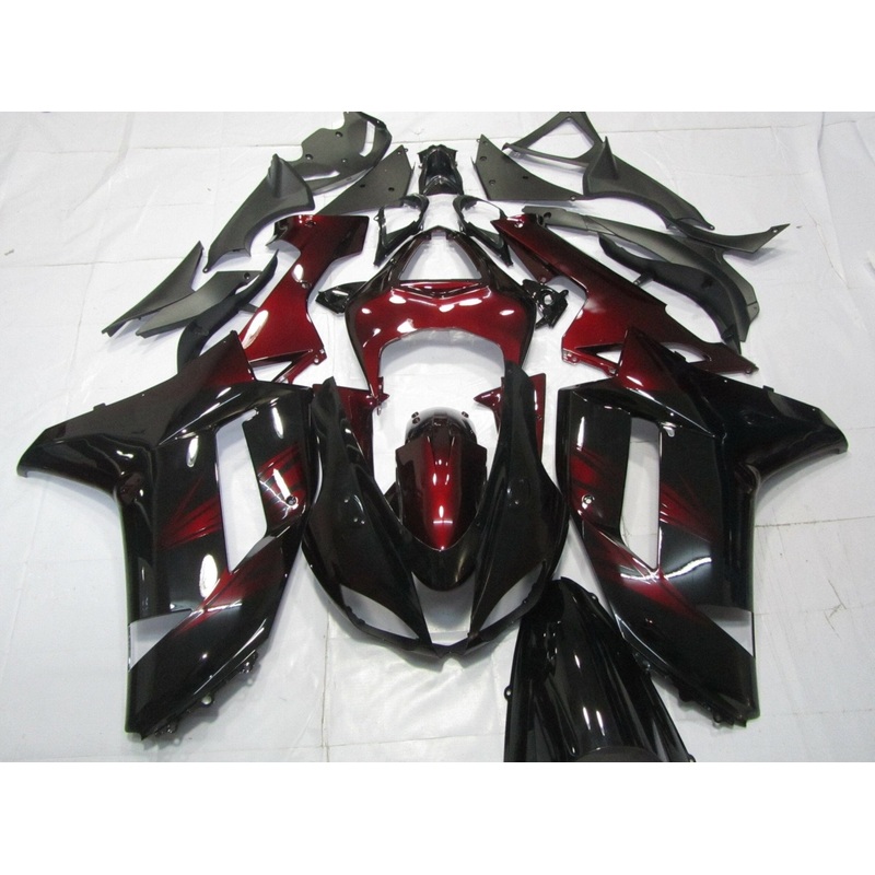 Fairing kit for a Kawasaki Ninja ZX6R 636 (2007-2008) Black & Burgundy Red Clear Windscreen: Free No Seat Cowl No Bolt Kit