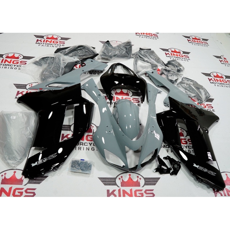 Fairing kit for a Kawasaki Ninja ZX6R 636 (2007-2008) Black & Nardo Gray Clear Windscreen: Free No Seat Cowl No Bolt Kit