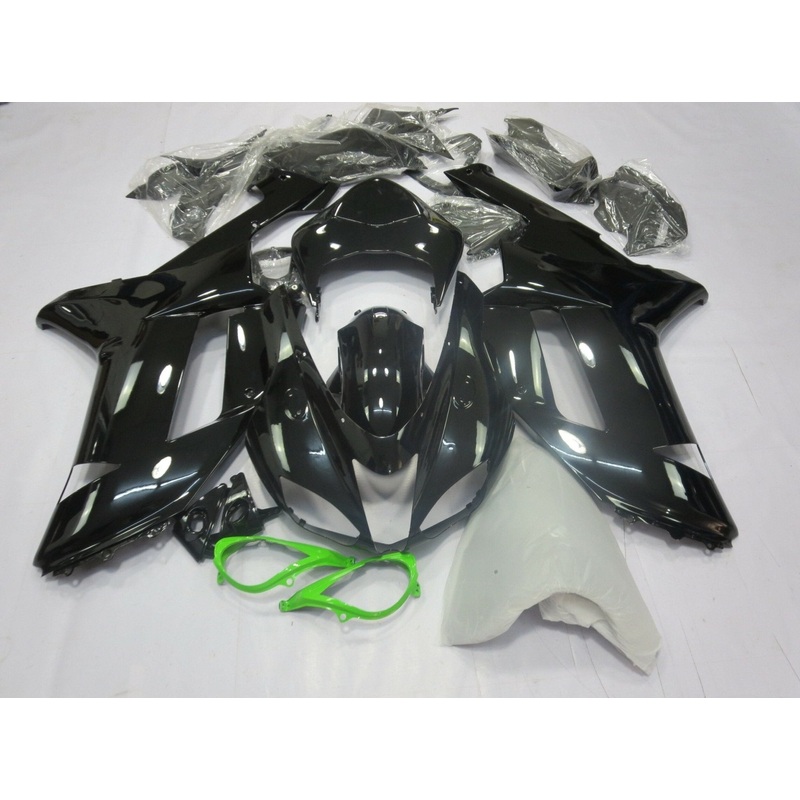 Fairing kit for a Kawasaki Ninja ZX6R 636 (2007-2008) Black & Neon Green Clear Windscreen: Free No Seat Cowl No Bolt Kit