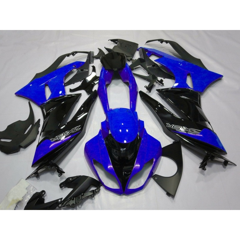 Fairing kit for a Kawasaki Ninja ZX6R 636 (2007-2008) Blue, Black & White Clear Windscreen: Free No Seat Cowl No Bolt Kit