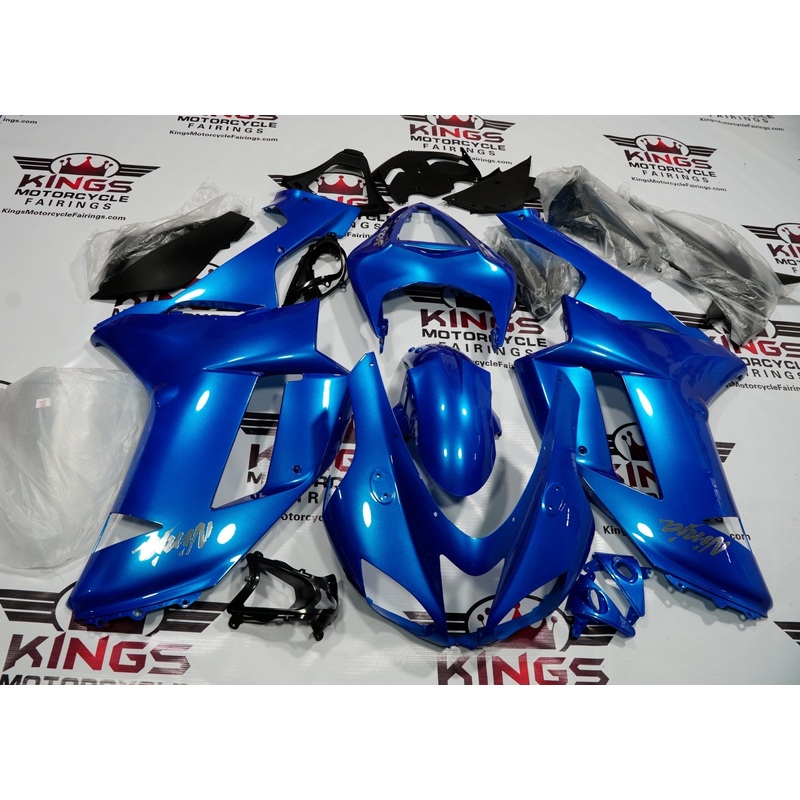 Fairing kit for a Kawasaki Ninja ZX6R 636 (2007-2008) Blue & Chrome Clear Windscreen: Free No Seat Cowl No Bolt Kit