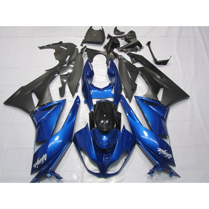 Fairing kit for a Kawasaki Ninja ZX6R 636 (2007-2008) Blue, Matte Black & White Clear Windscreen: Free No Seat Cowl No Bolt Kit