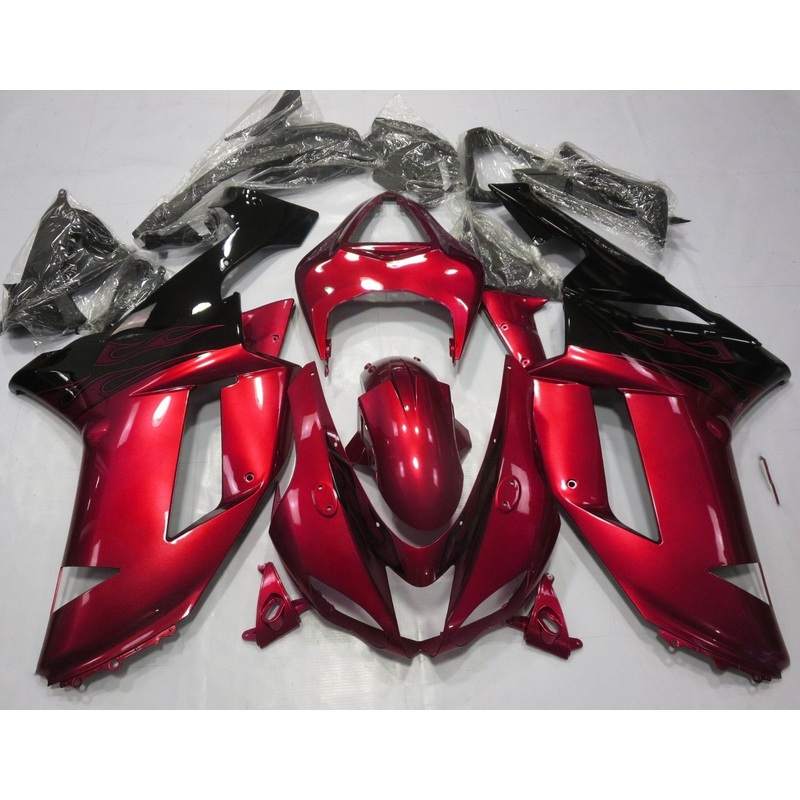 Fairing kit for a Kawasaki Ninja ZX6R 636 (2007-2008) Candy Red & Black Clear Windscreen: Free No Seat Cowl No Bolt Kit