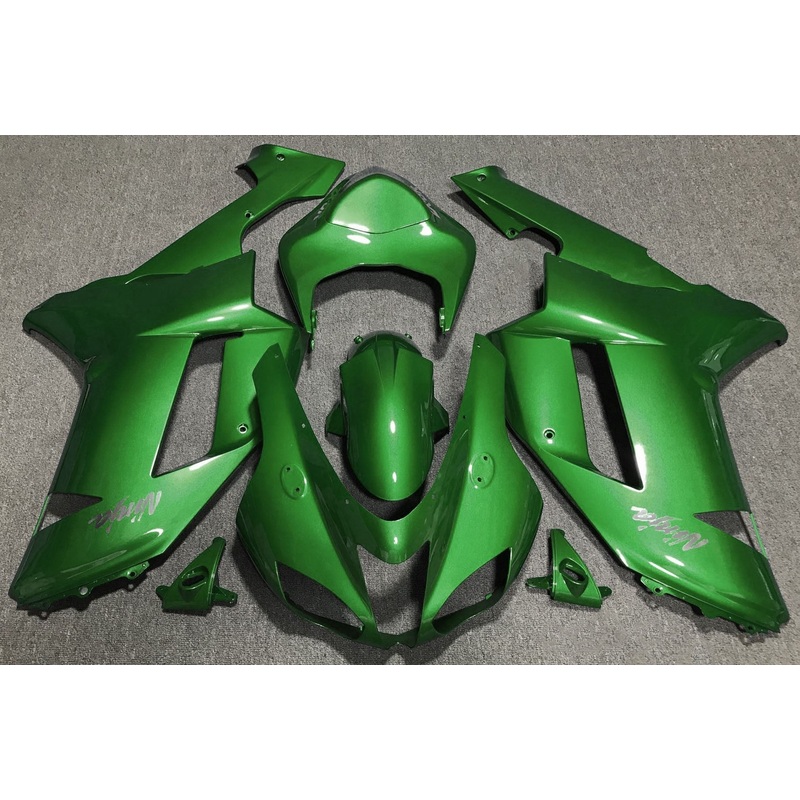Fairing kit for a Kawasaki Ninja ZX6R 636 (2007-2008) Green & Chrome Clear Windscreen: Free No Seat Cowl No Bolt Kit