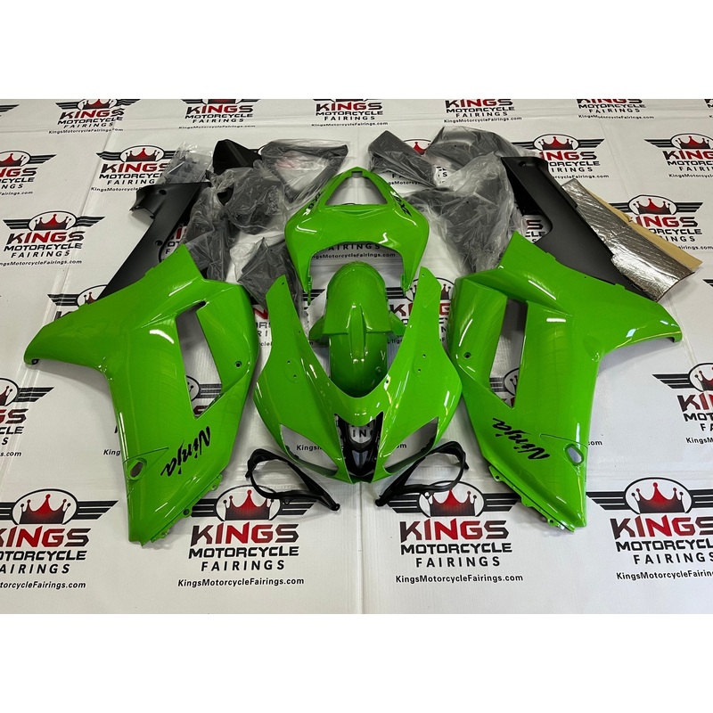 Fairing kit for a Kawasaki Ninja ZX6R 636 (2007-2008) Green & Matte Black Clear Windscreen: Free No Seat Cowl No Bolt Kit