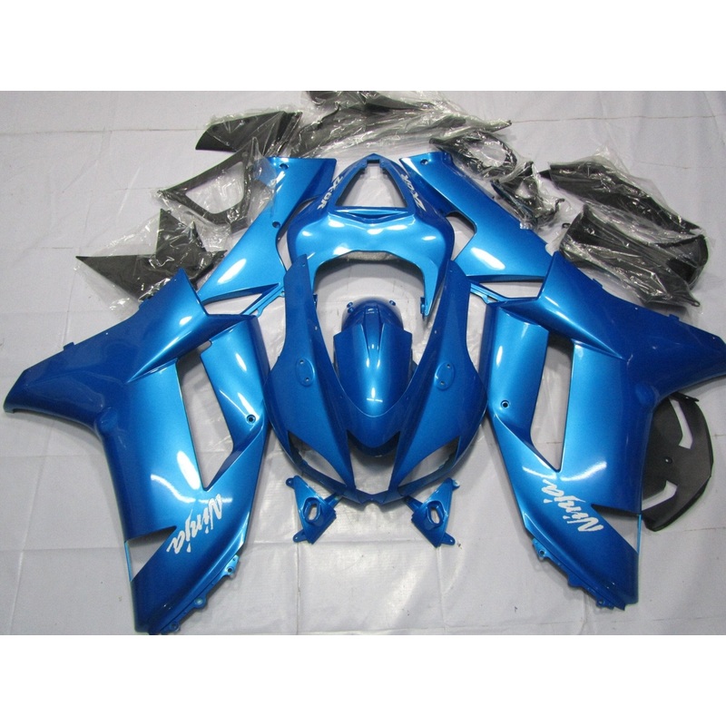 Fairing kit for a Kawasaki Ninja ZX6R 636 (2007-2008) Light Blue Clear Windscreen: Free No Seat Cowl No Bolt Kit
