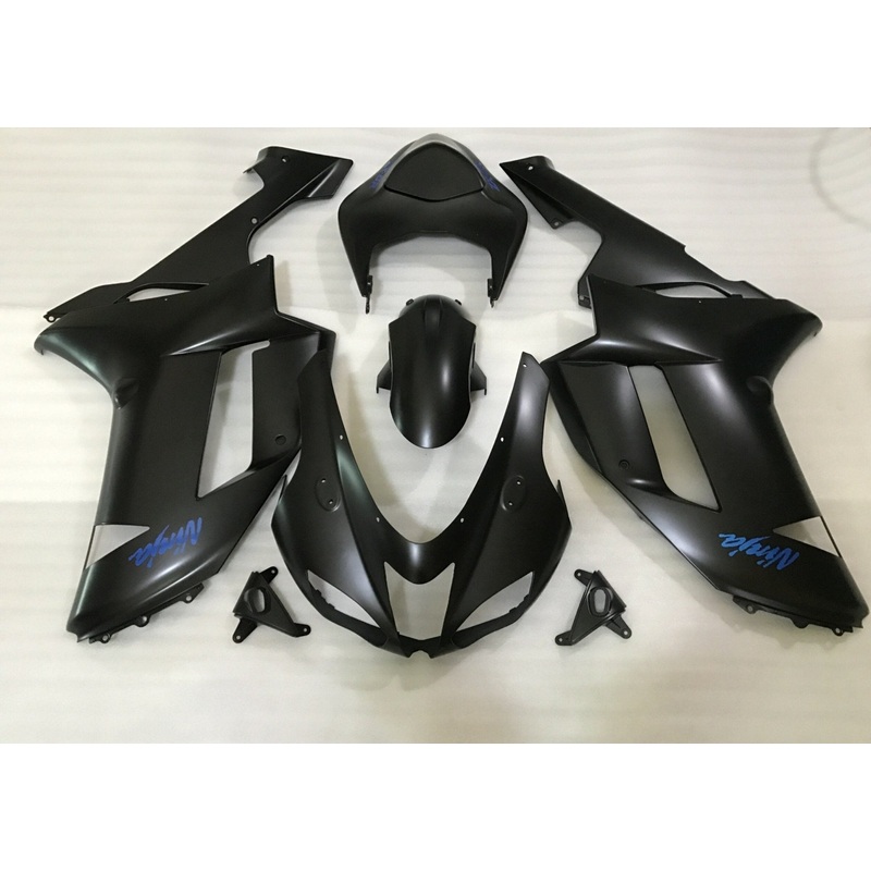 Fairing kit for a Kawasaki Ninja ZX6R 636 (2007-2008) Matte Black & Blue Clear Windscreen: Free No Seat Cowl No Bolt Kit