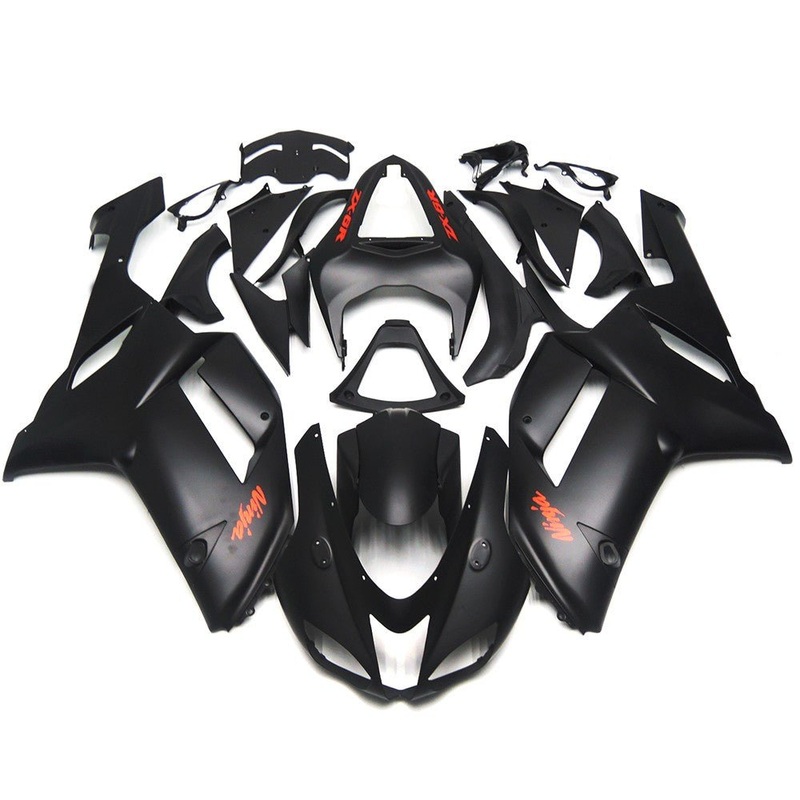 Fairing kit for a Kawasaki Ninja ZX6R 636 (2007-2008) Matte Black & Red Clear Windscreen: Free No Seat Cowl No Bolt Kit
