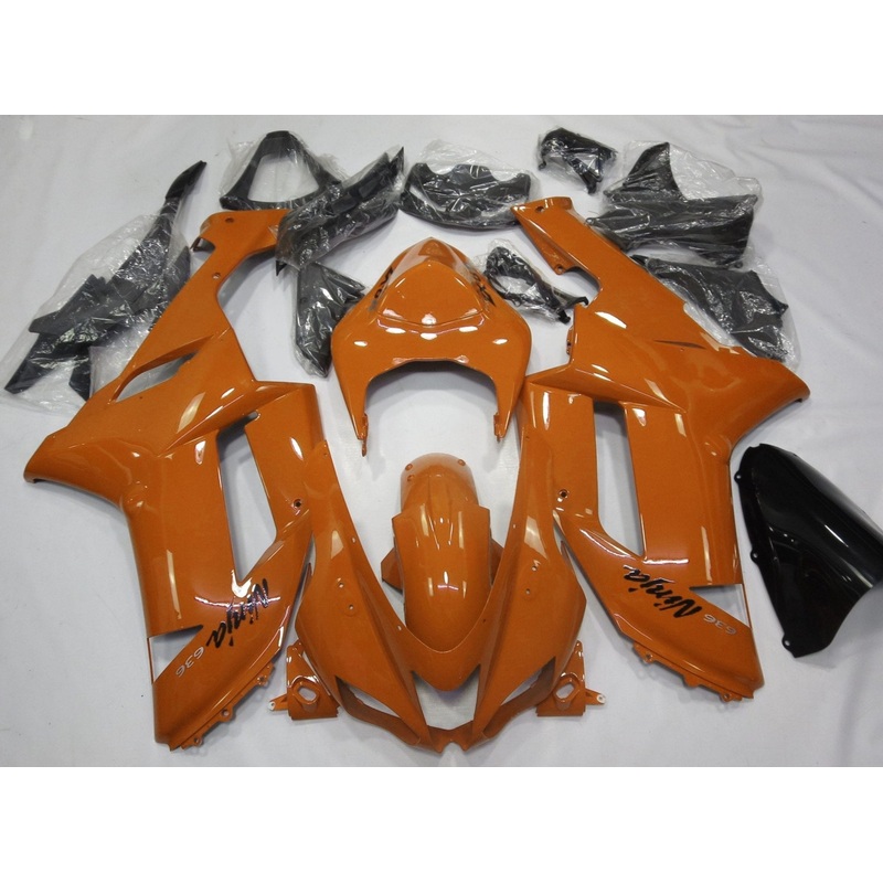 Fairing kit for a Kawasaki Ninja ZX6R 636 (2007-2008) Orange & Black Clear Windscreen: Free No Seat Cowl No Bolt Kit