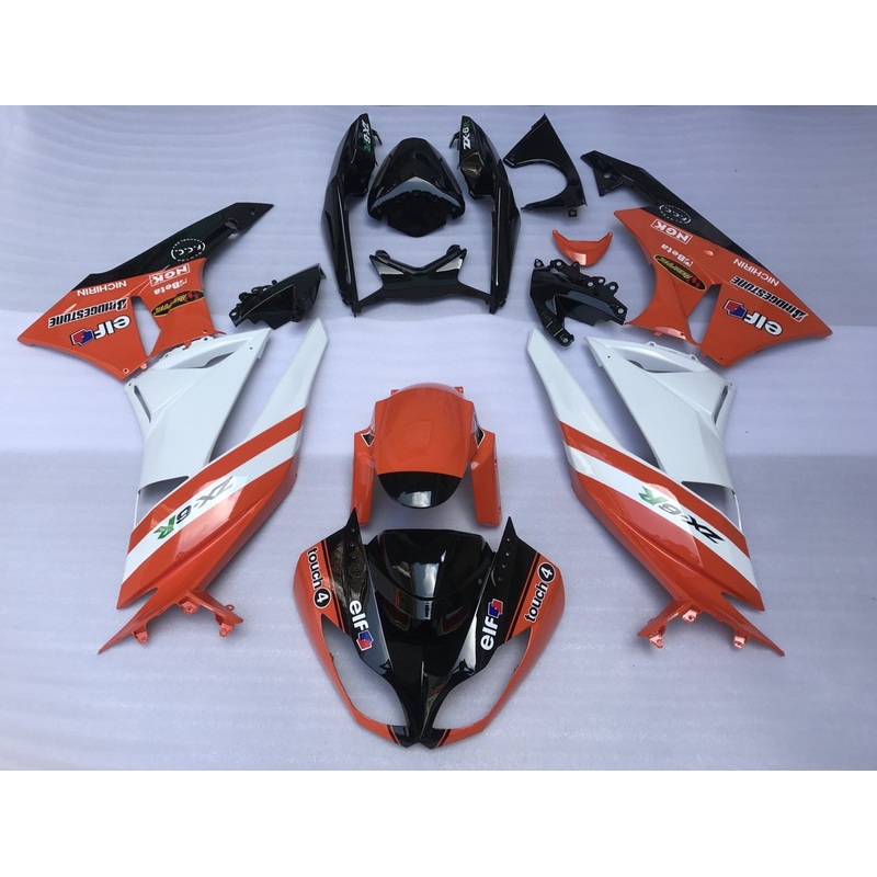 Fairing kit for a Kawasaki Ninja ZX6R 636 (2007-2008) Orange, White & Black Clear Windscreen: Free No Seat Cowl No Bolt Kit