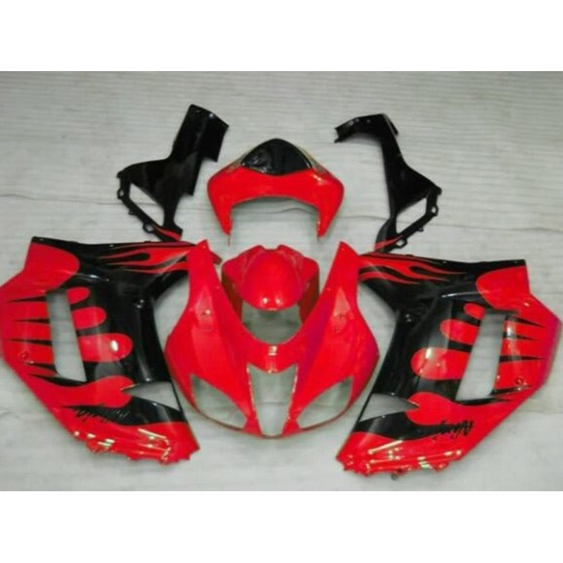 Fairing kit for a Kawasaki Ninja ZX6R 636 (2007-2008) Red & Black Flames Clear Windscreen: Free No Seat Cowl No Bolt Kit