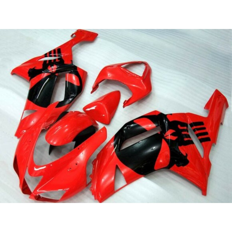Fairing kit for a Kawasaki Ninja ZX6R 636 (2007-2008) Red & Black Skulls Clear Windscreen: Free No Seat Cowl No Bolt Kit