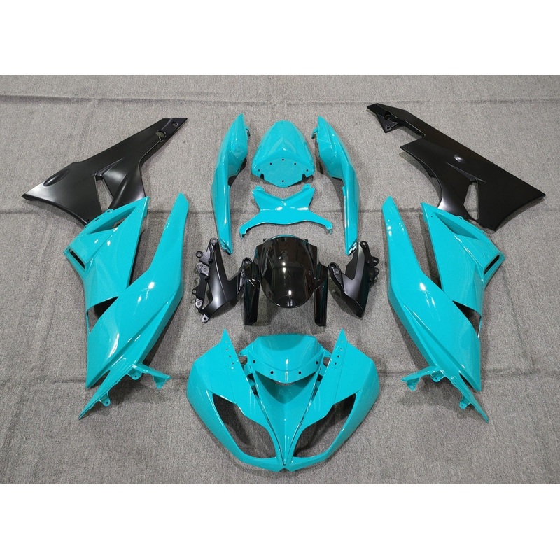 Fairing kit for a Kawasaki Ninja ZX6R 636 (2007-2008) Turquoise Blue, Black & Matte Black Clear Windscreen: Free No Seat Cowl No Bolt Kit