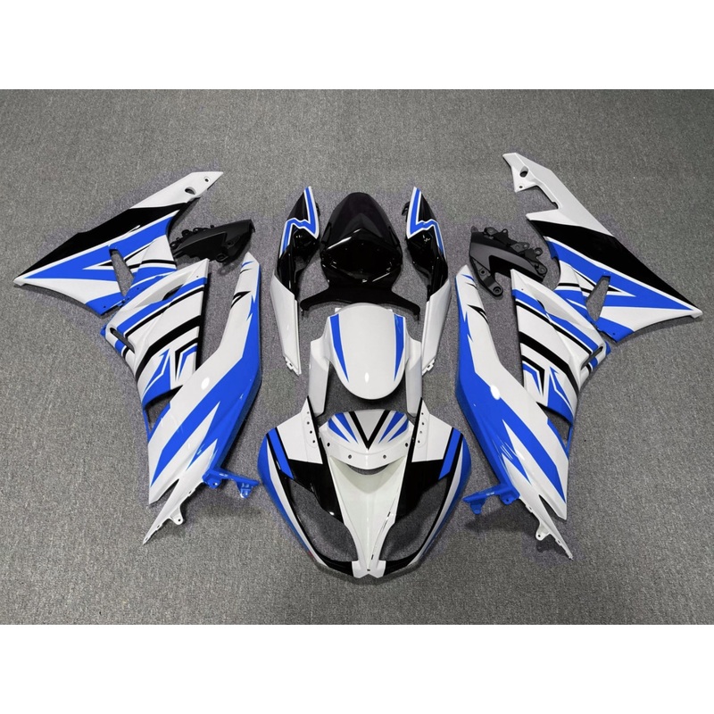 Fairing kit for a Kawasaki Ninja ZX6R 636 (2007-2008) White, Blue & Black Clear Windscreen: Free No Seat Cowl No Bolt Kit