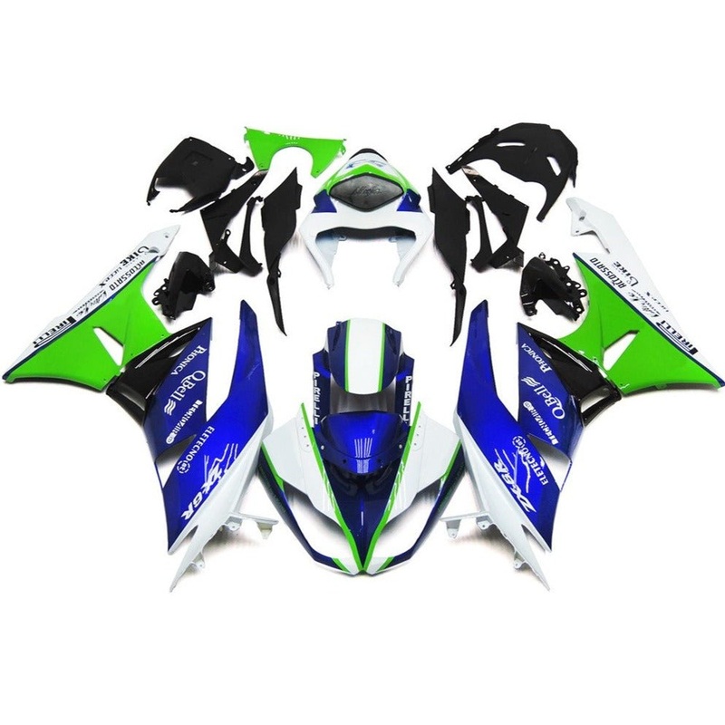 Fairing kit for a Kawasaki Ninja ZX6R 636 (2007-2008) White, Blue, Green & Black Clear Windscreen: Free No Seat Cowl No Bolt Kit