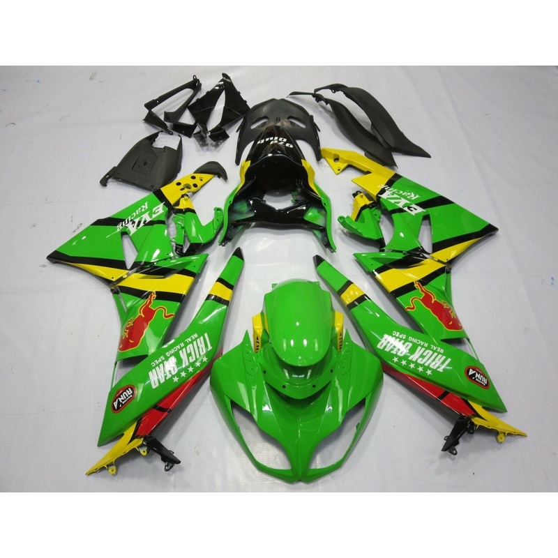 Fairing kit for a Kawasaki Ninja ZX6R 636 (2009-2012) Green, Yellow, Black & Red Trick Star Clear Windscreen: Free No Seat Cowl No Bolt Kit