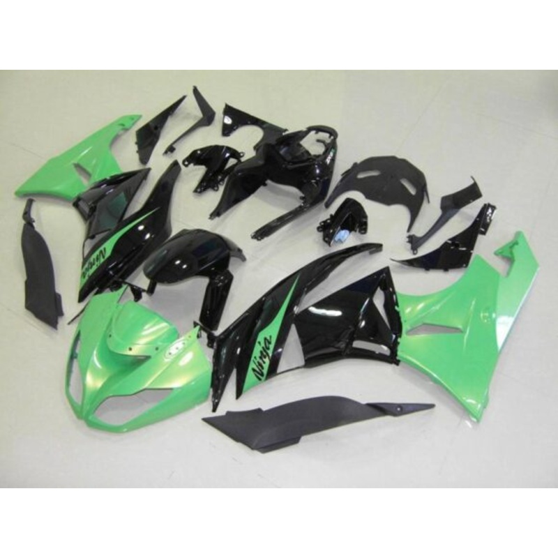 Fairing kit for a Kawasaki Ninja ZX6R 636 (2009-2012) Pearl Green & Black Clear Windscreen: Free No Seat Cowl No Bolt Kit