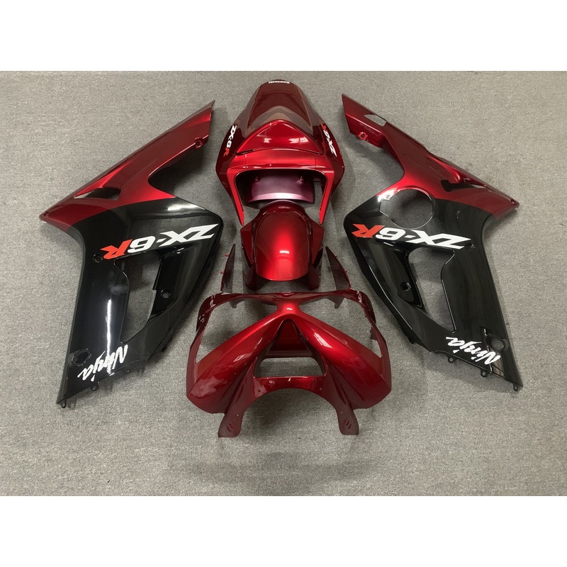 Fairing kit for a Kawasaki ZX6R 636 (2003-2004) Black, Dark Red, White Clear Windscreen: Free No Seat Cowl No Bolt Kit
