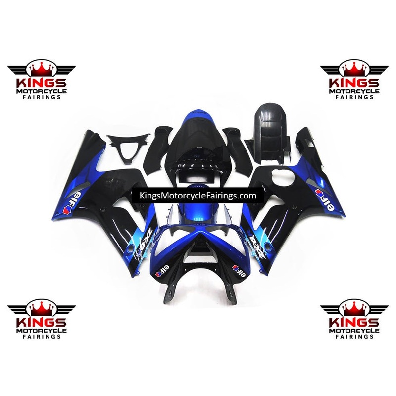 Fairing kit for a Kawasaki ZX6R 636 (2003-2004) Blue & Black Elf Clear Windscreen: Free No Seat Cowl No Bolt Kit