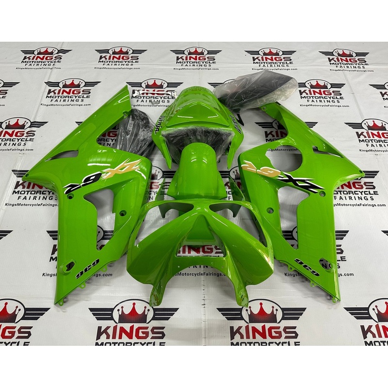 Fairing kit for a Kawasaki ZX6R 636 (2003-2004) Green, Black & Yellow Clear Windscreen: Free No Seat Cowl No Bolt Kit