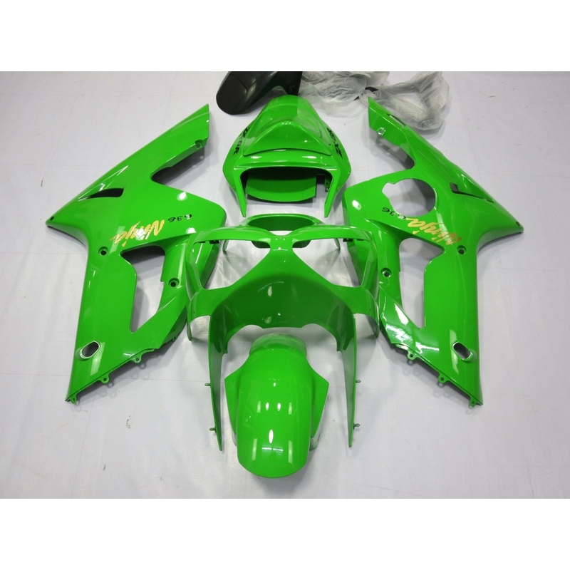 Fairing kit for a Kawasaki ZX6R 636 (2003-2004) Green, Gold, Black Clear Windscreen: Free No Seat Cowl No Bolt Kit